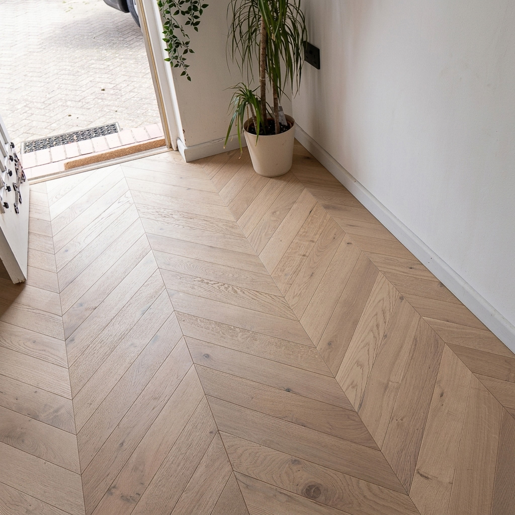 Sàn gỗ Chevron với trục pattern rõ ràng