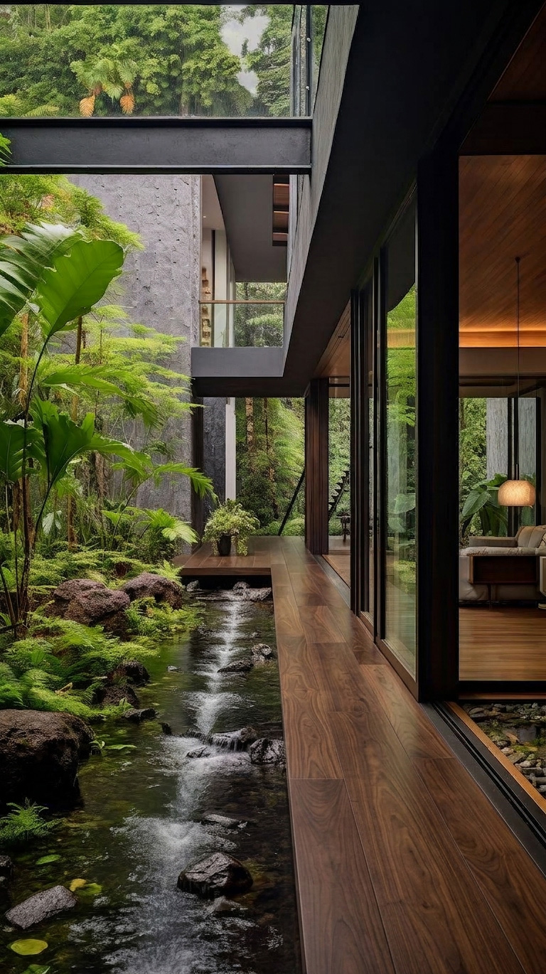 Sàn gỗ kỹ thuật bên cạnh hồ cá